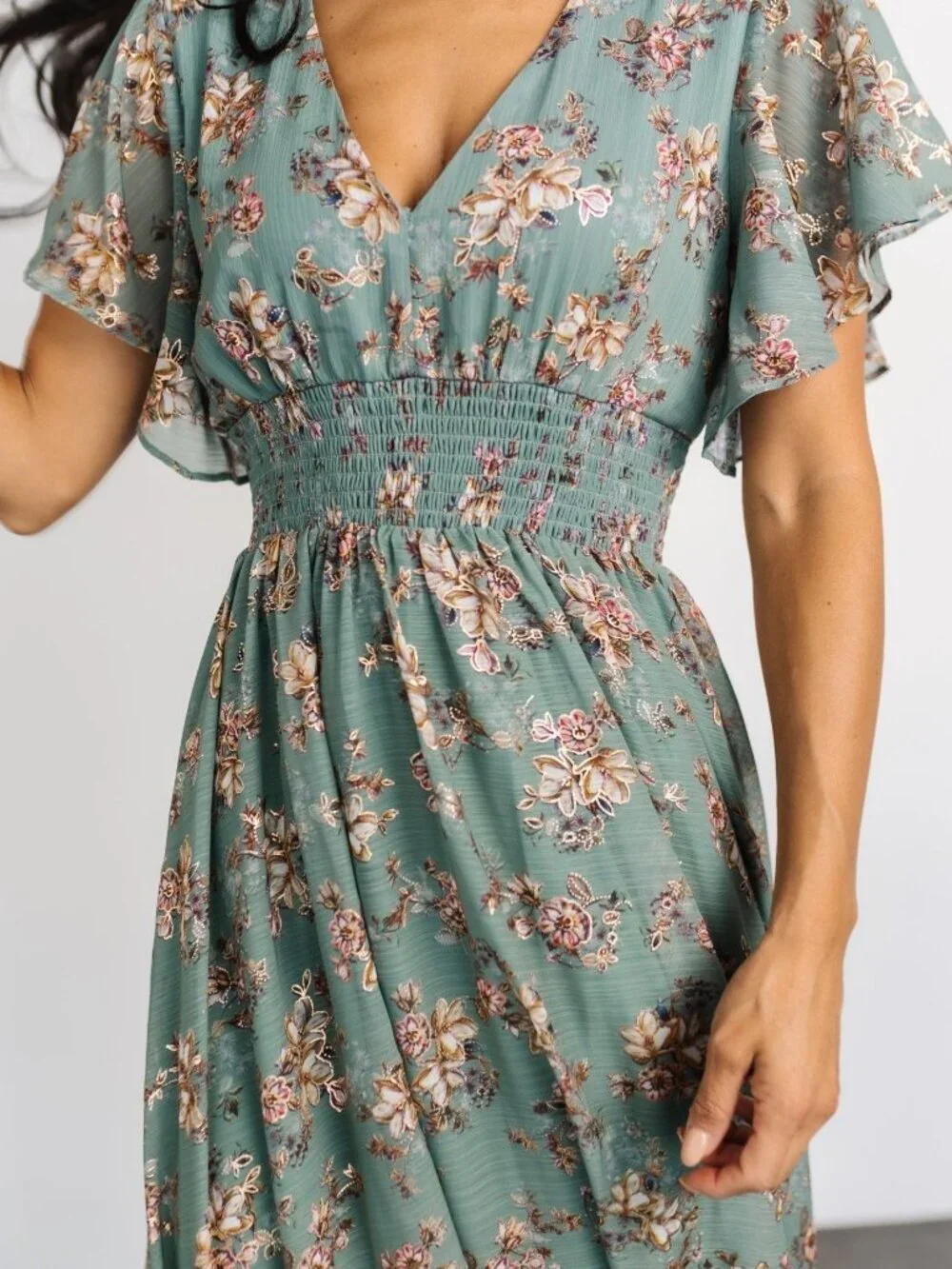Baltic Born Lynlee Metallic Maxi Dress | Eucalyptus Size MM - Picture 4 of 5